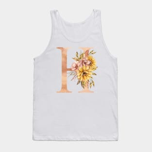 Watercolor sunflower bouquet monogram letter H Tank Top